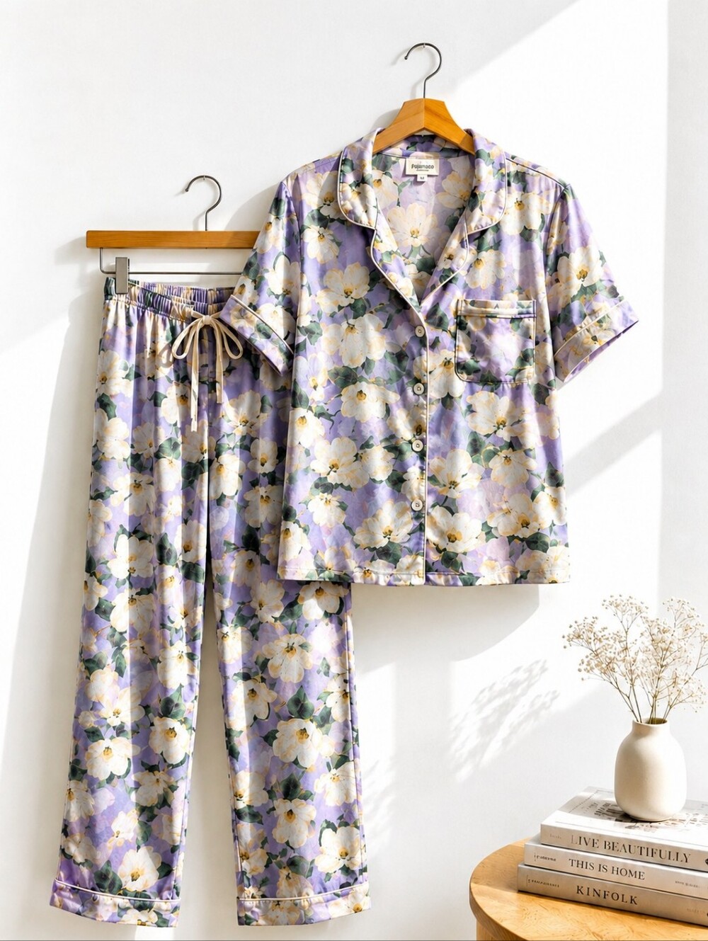 Floral Pajama Set Women’s Lavender Purple 2 Piece Button Front Lounge Sleepwear
